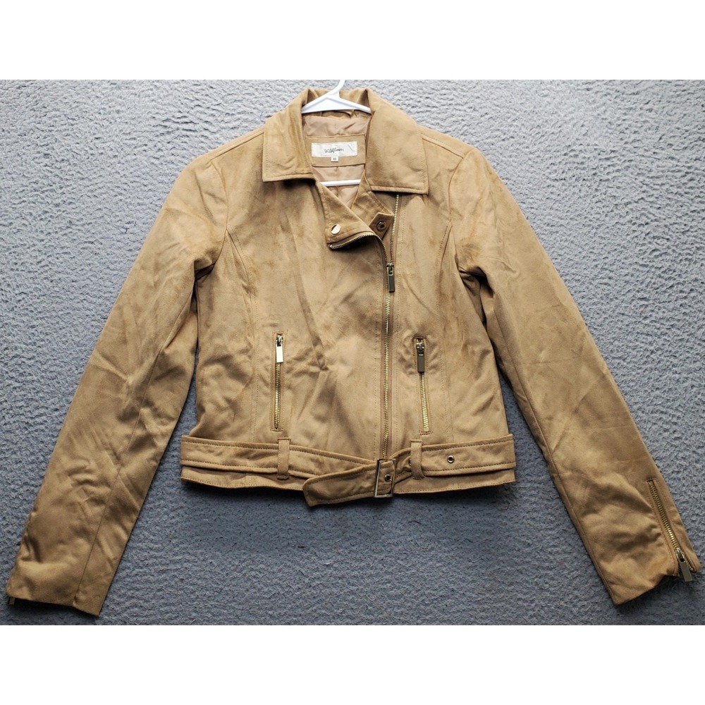 Wildflower Motorcycle Jacket Womens XS Brown Faux Suede Long Sleeve Clipside Zip